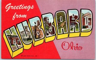 Hubbard Ohio Large Letter Postcard Colorful Curteich Linen C1940s