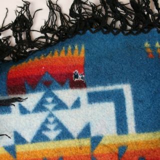 Vintage Pendleton Beaver State Aztec Blue Colorful 64x52 Blanket Rare 8