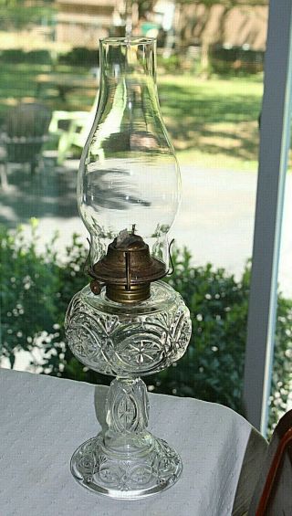 GORGEOUS Eapg c1894 Antique Mckee Glass CO.  BRITANNIC Kerosene Oil Lamp L@@K 3