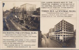 Seattle Wa Excavating For Central Building Trustee Co 1907 Rppc Postcard E68