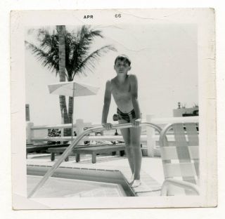 1 Vintage Photo Swimsuit Boy At The Pool 1966 Snapshot