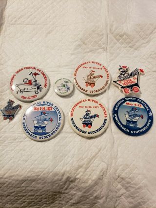 Wichita River Festival Buttons Early Years - Rare - Set Of 8