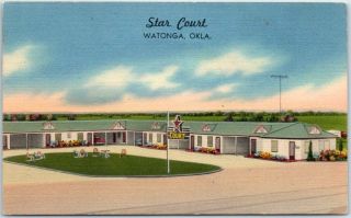 Watonga,  Oklahoma Postcard Star Court Motel Highway 33 Roadside Linen 1950s