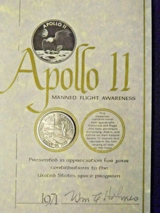 Apollo 11 Flown Columbia & Eagle Metal In Nasa/boeing Coin To Workers In 1971