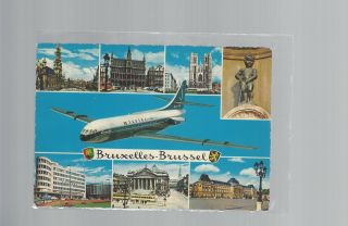 Brussels Belgium Multi View W/sabena Airlines Caravelle Cont/l Postcard