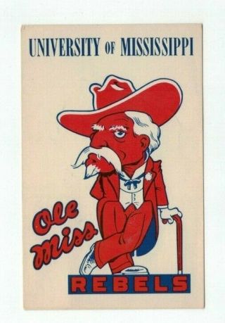 Ms University Of Mississippi Vintage Post Card " Ole Miss Rebels "