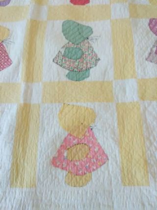 Vintage Sunbonnet Sue & Sam Handmade Quilt Feed sack Flour Sack Fabric 2