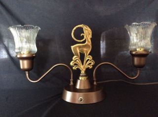 Antique Vintage Large Brass Gazelle Ram Mantle Table Lamp 2 Swing Arms 1930s