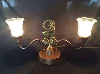 Antique Vintage Large Brass Gazelle Ram Mantle Table Lamp 2 Swing Arms 1930s 2