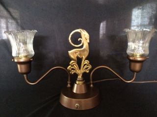 Antique Vintage Large Brass Gazelle Ram Mantle Table Lamp 2 Swing Arms 1930s 3