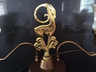 Antique Vintage Large Brass Gazelle Ram Mantle Table Lamp 2 Swing Arms 1930s 4
