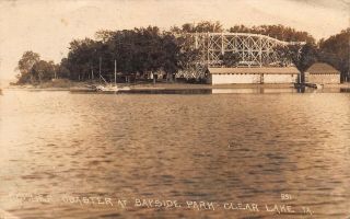 Ia - 1920 Rare Real Photo Rollercoaster At Bayside Park Clear Lake,  Iowa