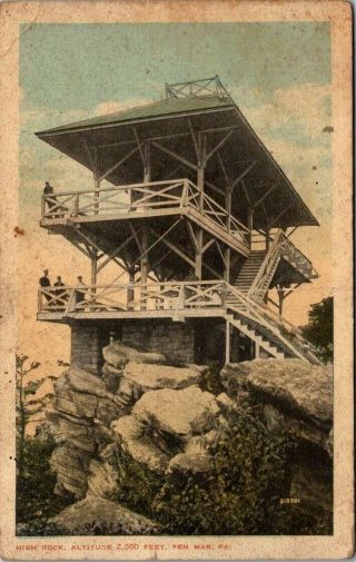 Postcard Pa Pennsylvania High Rock Lookout Tower Observation Pen Mar Posted 1923