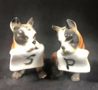 Vintage Bone China Salt & Pepper Shaker Set Boxer Dogs Made In Japan Ec 10c