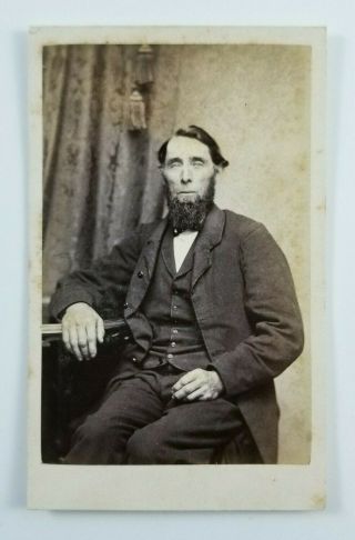 1860s Cdv Photo Older Man With Beard Female Photographer Stuart Boston Mass