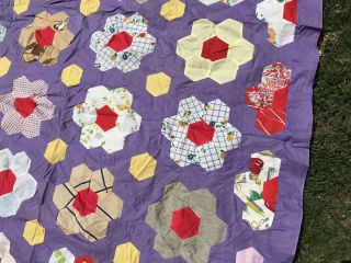 VTG Quilt TOP Cotton Handmade Grandma ' s Flower Garden PURPLE 66 