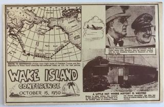 Wwii “wake Island Conference” Commorative Postcard 1950