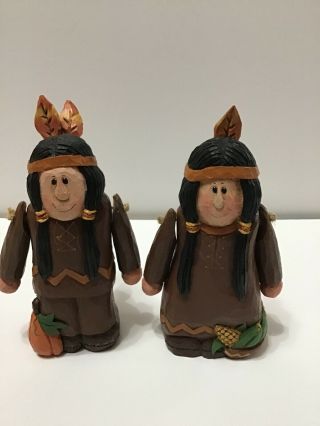Eddie Walker Carvings - Male And Female Native Americans With Fall Harvest