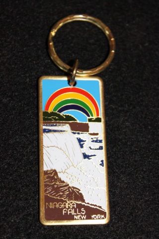 Vintage Niagara Falls York Keychain Rainbow Key Chain Fob Ny Gold Rare Nyc