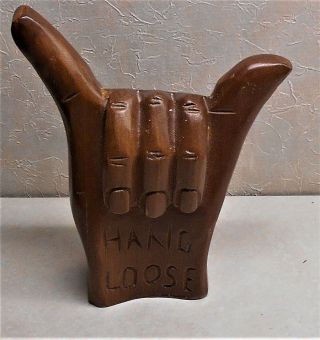 Hang Loose Hand Statue Vintage Hand Carved Wood Hawaii 6 " Tall
