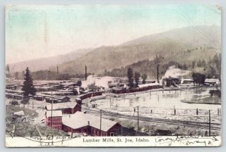 St Joe Idaho Lumber Mills Hospital Up This Hill Train Around Curve 1911 Postcard