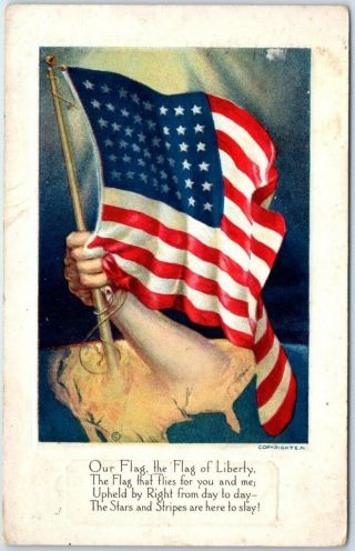 1910s Wwi Patriotic Postcard Arm W/ U.  S.  Flag " The Flag Of Liberty "
