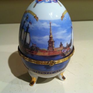 St Petersburg Russian Faberge Egg: Easter Egg Trinket Box Porcelain Souvenir