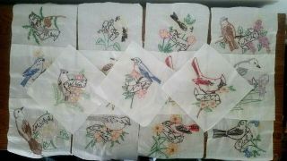 15 Vintage Hand Made Embroidered Quilt Blocks With State Birds 61