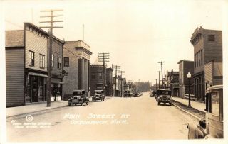 1920s Rppc Main Street,  Ontonagon,  Michigan - Black & White Real Photo Postcard