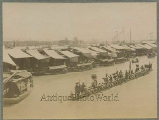 Canton Guangzhou China Large Boat Market Antique Albumen Photo