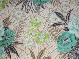 Vtg 50s Barkcloth Cotton Fabric Pink Aqua Chartreuse Flowers 44 