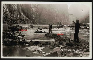 Old Photo Postcard Rppc,  Flood Damage,  Construction,  Hoover Dam,  Arizona,  Nevada