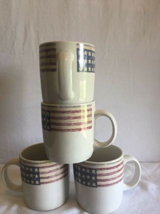 Set Of 4 Gibson Everyday Coffee American Flag 12 Oz Mugs