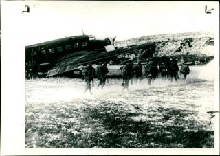 German Mountain Troops Leave Junkers 52.  - Vintage Photo