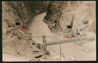 Old Photo Postcard Rppc,  Construction,  Buildings,  Barges,  Hoover Dam,  Arizona,  Nevada