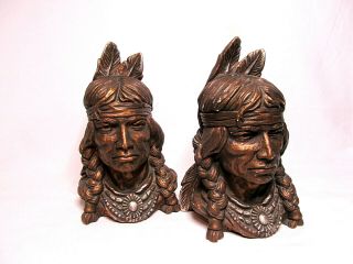 Vintage Native American Indian Head Bookends Universal Statuary 320 1966
