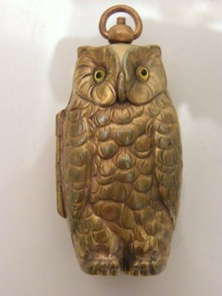 Brass Double Sovereign Case In Form Of An Owl