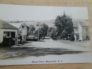 Masonville Ny York Texico Gas Station - - Street View - - Rppc Postcard