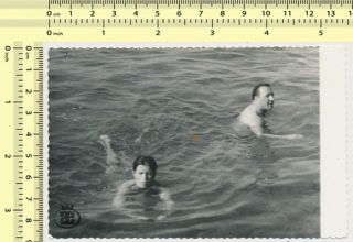 008 Beach Abstract,  Woman & Man Swim Swimming Scene Old Photo Snapshot