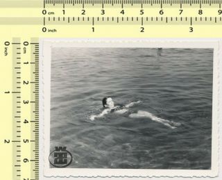 010 Bikini Woman Floating In Water Beach,  Lady Abstract Old Photo