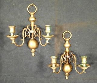 Mid Century Classical Regency Double Arm Brass Candle Sconces