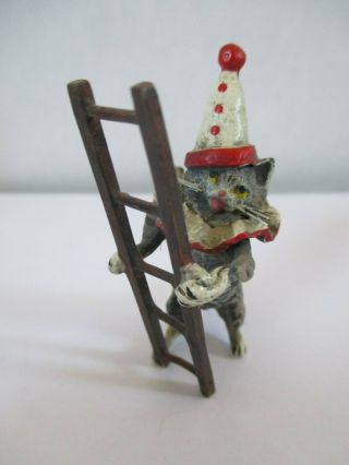 Fritz Bermann Clown Cat W/ Ladder Miniature Austrian Cold Painted Bronze Figure