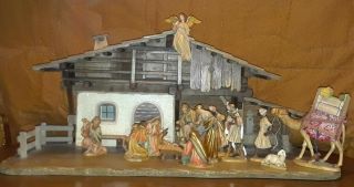 Nativity Set - Ulrich Bernardi - Anri - 1986 - Italy Stable And 14 Figurines