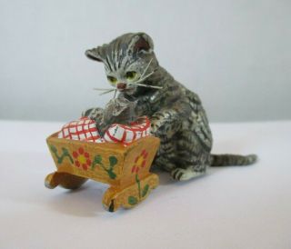 Fritz Bermann Cat With Kitten Miniature Austrian Cold Painted Bronze Figure