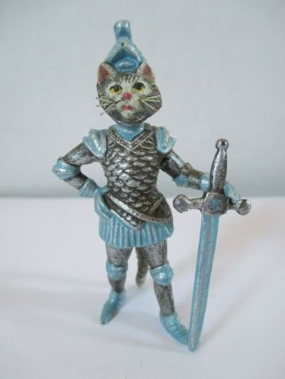 Fritz Bermann Cat In Armor Suit Miniature Austrian Cold Painted Bronze Figure