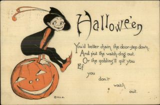 Halloween H.  L.  W.  Hlw Imp On Jol Woehler C1910 Postcard