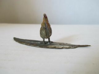 Vintage Austrian Cold Painted Bronze Miniature Rooster Figure on a Feather 4