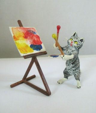 Fritz Bermann 2 Piece Artist Cat Miniature Austrian Cold Painted Bronze Figure