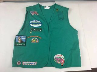 Girl Scouts Vest One Size Patches Pins Junior Green Scouting Uniform