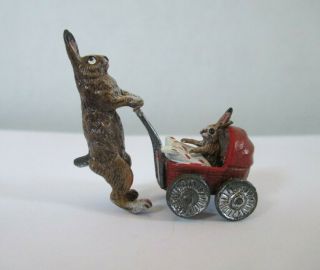 Franz Bergmann Rabbit Pushing Baby Miniature Austrian Cold Painted Bronze Figure